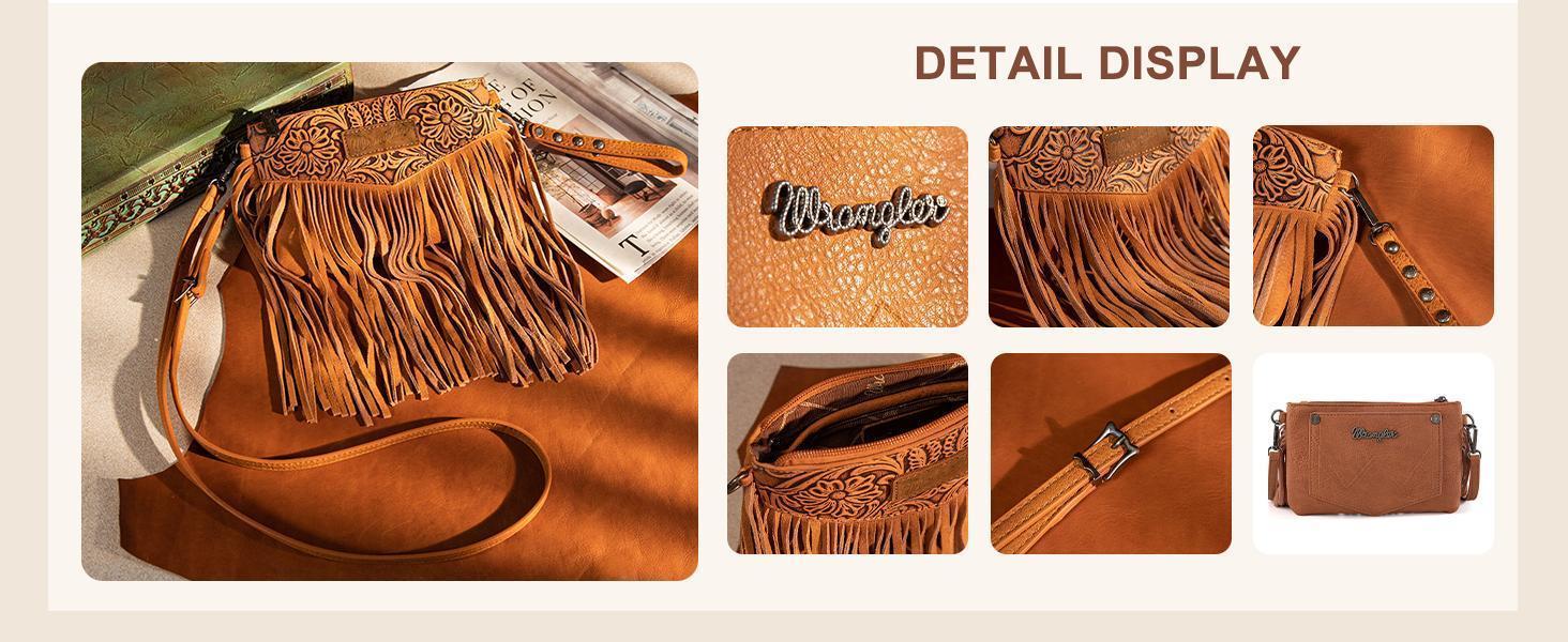 Wrangler Crossbody Small Purse for Women Wristlet Fringe Bag Western Purse