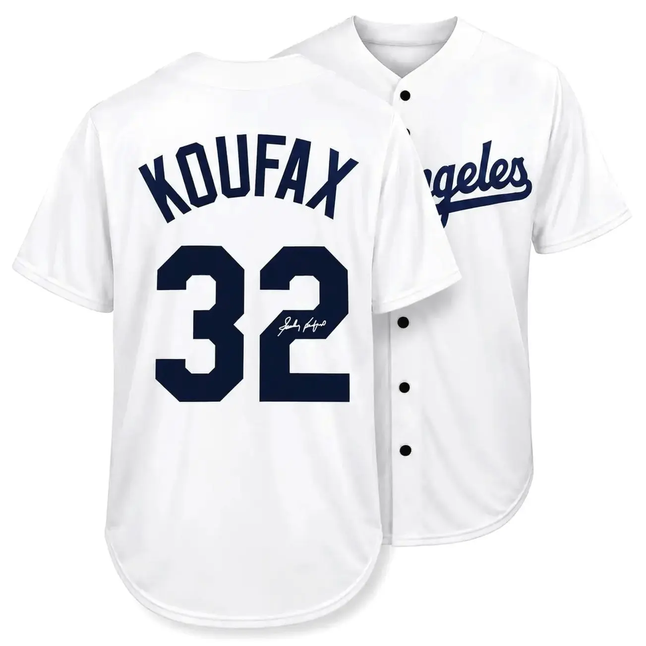 Facsimile Autographed #32 Sandy Koufax White Reprint Laser Auto Baseball Jersey, Vintage Sports Memorabilia, Replica Team Gear, Gift For Baseball Fans, Collectible Apparel, Classic Baseball Uniform
