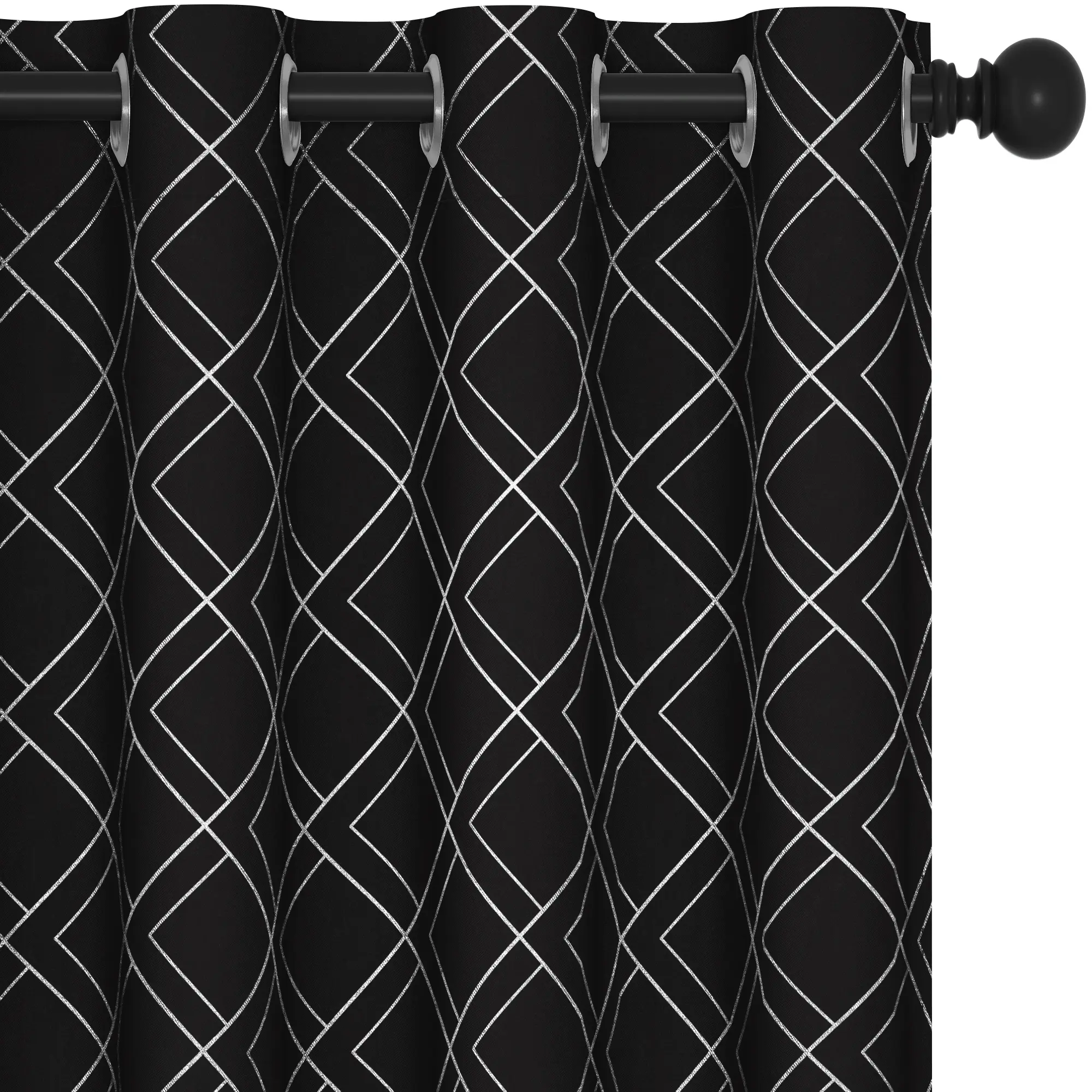 Deconovo Blackout Soundproof Curtains - 2 Panels, Silver Foil Printed Diamond Pattern, Thermal Insulated Curtains for Living Room, Blackout Curtains