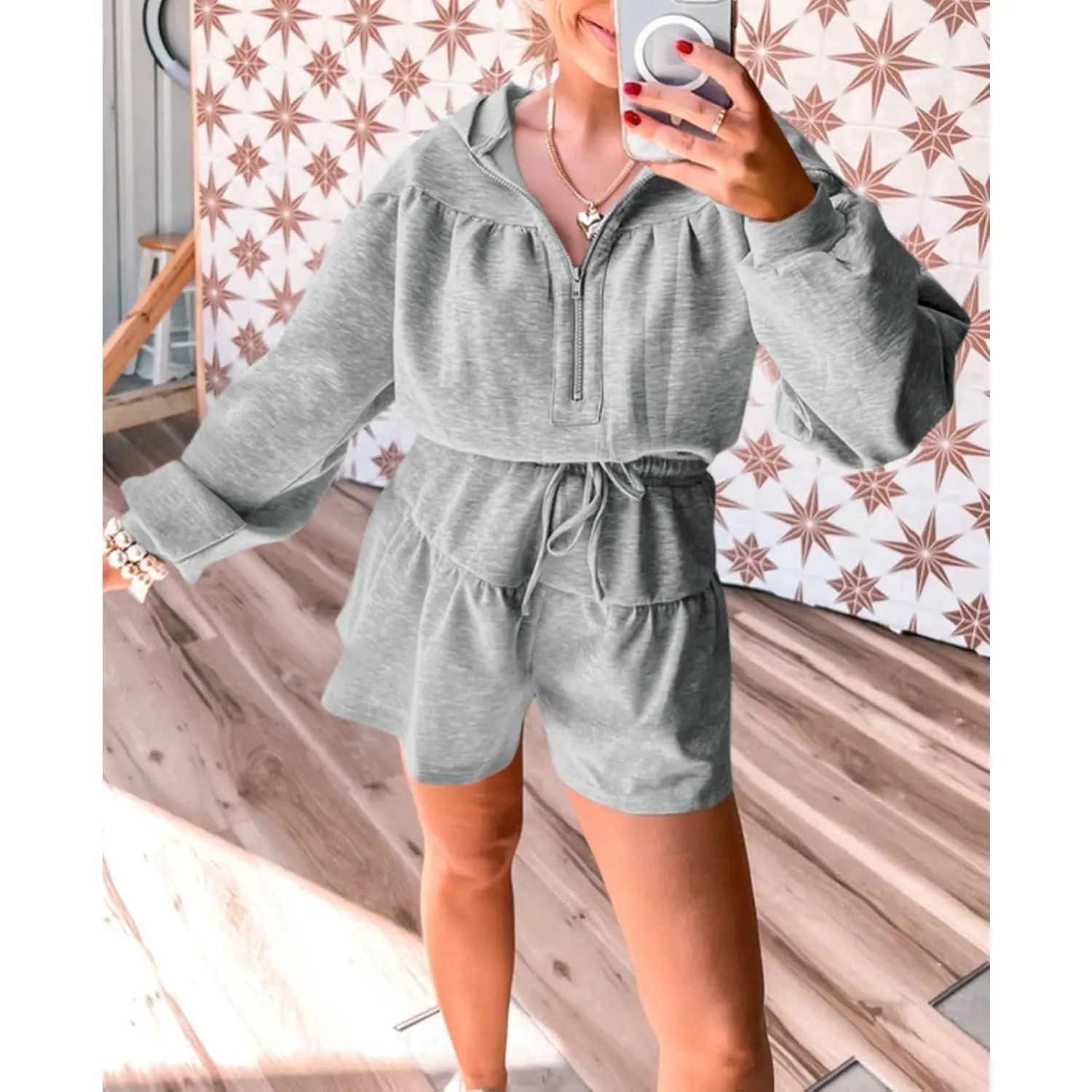 PASLTER Womens Rompers Casual One Piece Outfits Half Zip Long