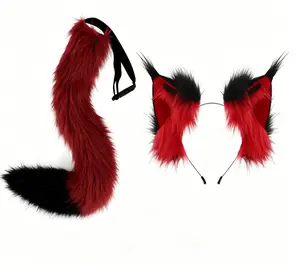 A fluffy fox ear and tail set, a plush cosplay costume and accessory, perfect for Halloween anime costumes.