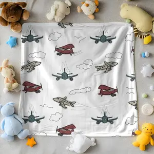 Comfortable Flannel Blanket, Airplane Pattern Room Decoration, Boy's Plane Theme Bedroom Decor, Soft Plush Throw for Kids' Rooms