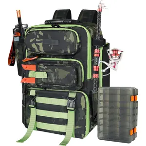 Fishing Backpack, 40L Tackle Backpack with Rod Holders & 2 Tackle Trays, Large Water-resistant Fishing Bag Equipments