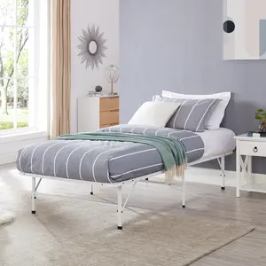 14" Foldable Metal Platform Bed Frame Twin - Mattress Foundation (White)