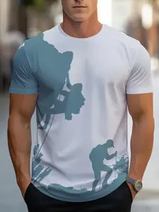 High-Scoring Men's Rock Climbing Pattern T-Shirt, Comfortable and Durable, Fashion Casual Wear, Ideal for Outdoor Activities