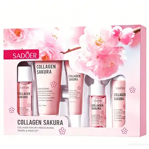 Cherry Blossom Collagen Portable Travel 6pcs Set Hydrating Skin Repair Compact for Travel & Daily Skincare