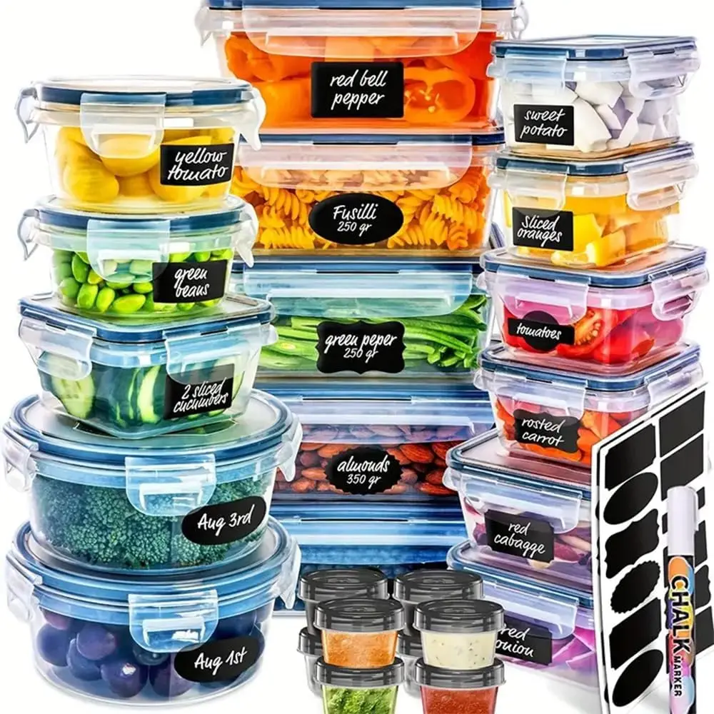 GHQ 48/24/12 sets of outdoor meal boxes, easy-to-fix lids - sealed plastic containers, food storage boxes, suitable for pantries, travel, outdoor picnics, and kitchen organization, including labels and markings. 24/12/6 lids + 24/12/6 containers