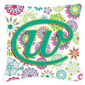212 MAIN Fade-Resistant Floral Letter W Decorative Pillow - Pink-Teal-Green Fabric Accent Pillow for Indoor/Outdoor Home Decor