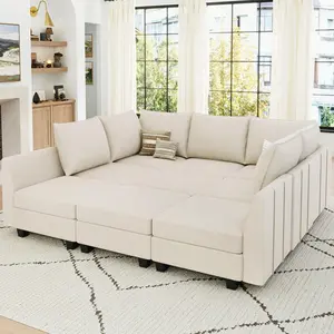 Large Modular Sectional Sofa Sleeper Couch with Storage Velvet Sectional Sofa Bed for Living Room, 9 Seats