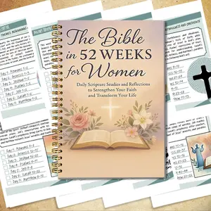 52 Week Bible Diary (Ladies Only) | Light Floral Illustrations, Daily Reading Plan and Prayer Space, Spiral-bound 8.3x5.5-inch plan book for personal reflection and group gifts, Guided Journal