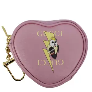 Pre-owned GUCCI Leather small leather goods Bananya Heart Shape Coin Case Pink 701062