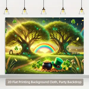2D Flat, 1pc Enchanted Forest & Rainbow Backdrop Banner - Golden Wealth & Beauty Theme, No Electricity Needed, Perfect for Parties, Photo Shoots, and Outdoor Events, Outdoor Event Decor | Enchanting Forest Scene