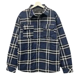 Men's Quilted Lined Button Up Plaid Flannel Jacket with Side Pockets