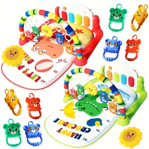 Baby Gym With Kick and Play Piano, Activity Mat for Tummy Time With 5 Infant Learning Sensory, Music and Lights for Newborn Boy or Girl, Christmas/Birthday/Halloween Gift, Random Accessories Color