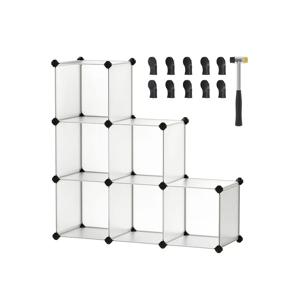 SONGMICS 6 Cube Storage Organizer, DIY Closet Shelf, Plastic Clothes Organizer, Modular Bookcase, 11.8 x 11.8 x 11.8 Inch Cubes, with Feet and Rubber Mallet
