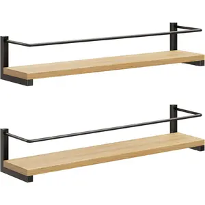 Spice Rack Wall Mounted, Rustic Wood Hanging Rack for Over The Stove, Kitchen Wall, 2 Pack