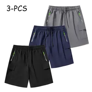 3PCS Men’s Versatile Workout Cargo Shorts, Comfortable Elastic Waist Casual Shorts for Running, Hiking & Everyday Use
