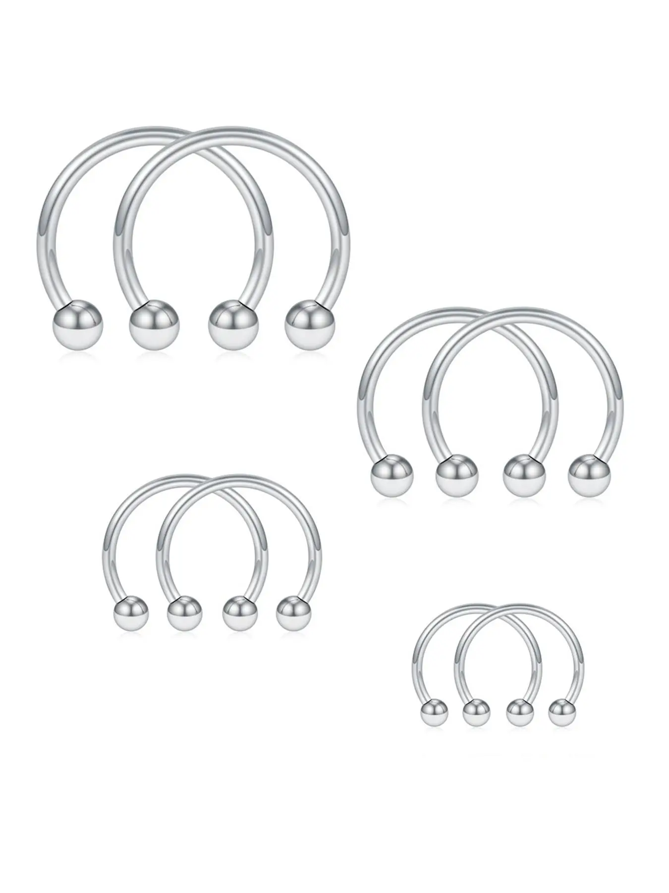8pcs Classic Fashionable Stainless Steel Circular Horseshoe U-shaped Nose Ring, Septum Ring, Cartilage Earring, Lip Ring, Eyebrow Ring, Inner Diameter 6mm, 8mm, 10mm, 12mm, Fashion Body Jewelry, Nose Piercing Jewelry, Nose Rings Hoops