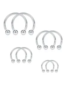 8pcs Classic Fashionable Stainless Steel Circular Horseshoe U-shaped Nose Ring, Septum Ring, Cartilage Earring, Lip Ring, Eyebrow Ring, Inner Diameter 6mm, 8mm, 10mm, 12mm, Fashion Body Jewelry
