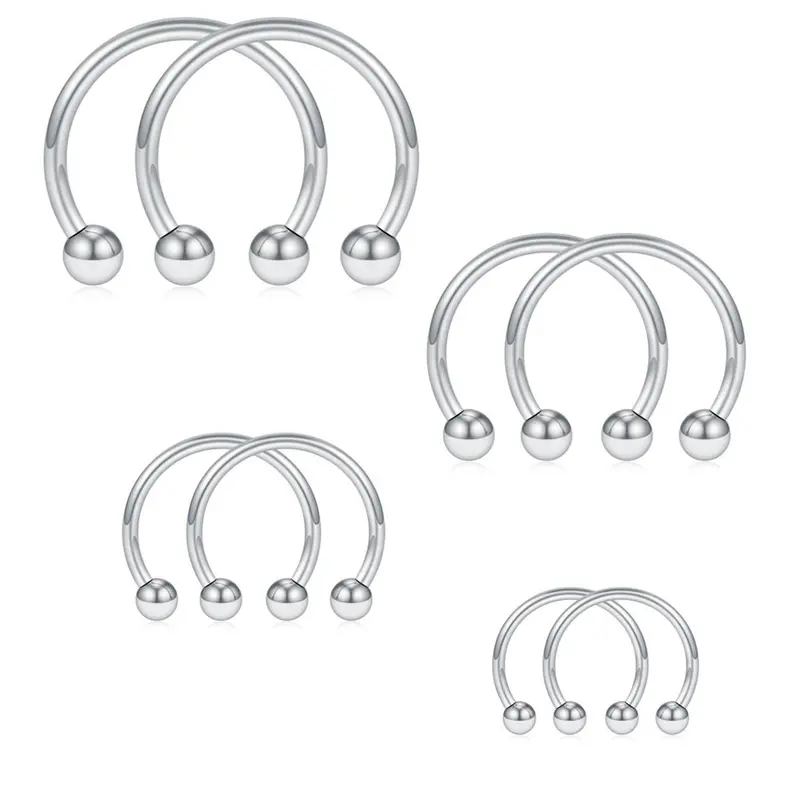 8pcs Classic Fashionable Stainless Steel Circular Horseshoe U-shaped Nose Ring, Septum Ring, Cartilage Earring, Lip Ring, Eyebrow Ring, Inner Diameter 6mm, 8mm, 10mm, 12mm, Fashion Body Jewelry, Nose Piercing Jewelry, Nose Rings Hoops, Body Jewellery