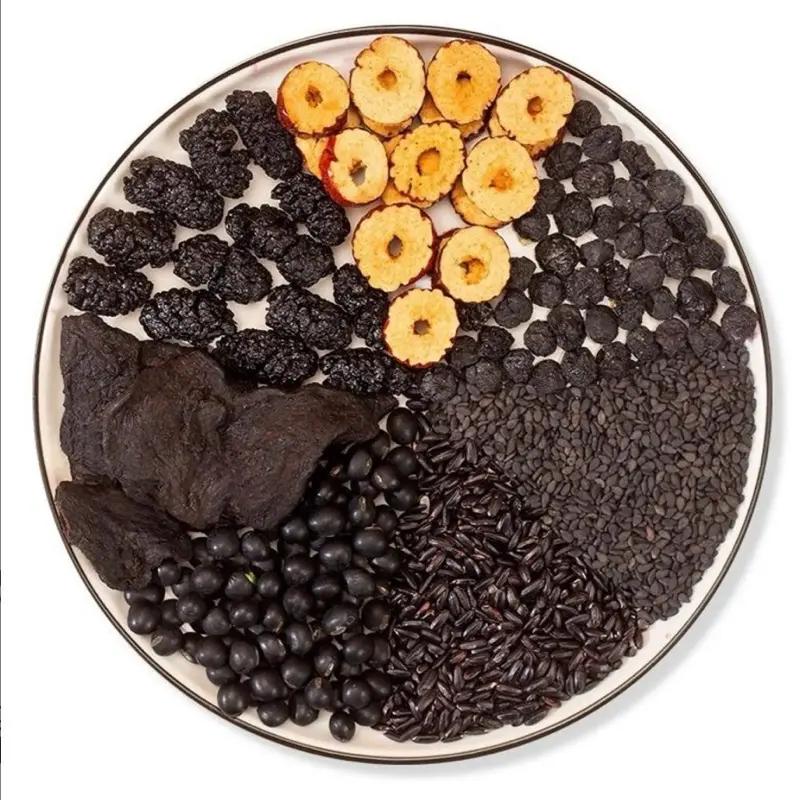 Five Black Herbal Tea For Man's Health Black Bean Black Rice Black Sesame Mulberry Jujube  Ginseng six treasure tea formula, kidney tea , liver tea , red date tea wolf berry tea mulberry men’s teatKidney Tea Formula Ginseng Five Treasure Tea Combination -