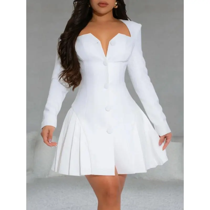 summer spring clothes Elegant Deep V Neck Long Sleeve Ruffle Mini Dress  Stylish Day Dresses for Women Chic Confirmation Dresses Fashionable Outfit  Formal Light Womenswear Check - TikTok Shop