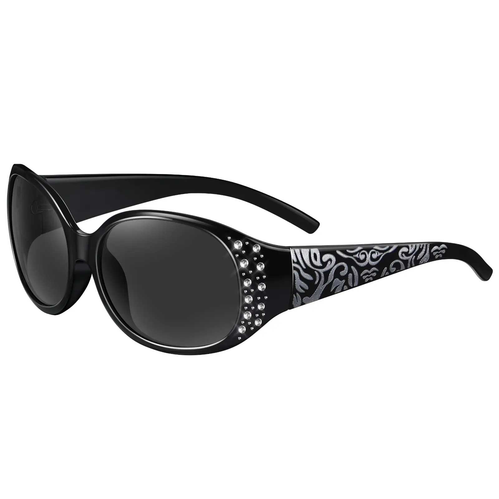 Polarized Sunglasses for Women, Rhinestone Wrap Around Sunglasses with UV400 Protection Trendy Beach Eyewear