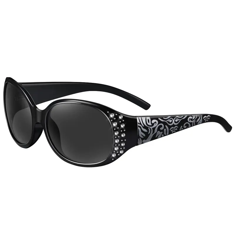HAOLOTA Women's Polarized Rhinestone Wrap-around Sunglasses - UV400 Protection, Full Rim Oval Frames, Casual Outdoor Eyewear, Stylish Shades, Anti UV Glasses, Amber Tortoise Frame Brown Lens, Ideal for Driving