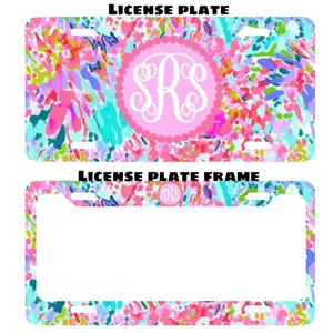 Colorful Floral Custom Monogram License Plate & Frame–Stylish Car Accessories Set for Hunters & Outdoor Lovers, Truck Car Tags, Gifts for Him, Tag for Car, Car Accessories
