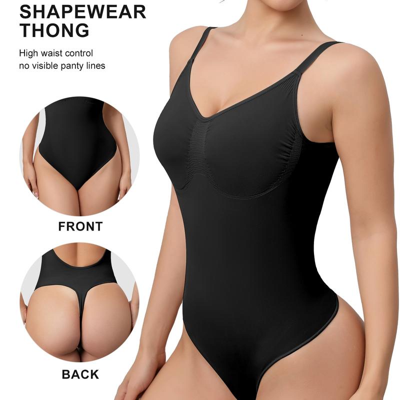 Mobeso Snatched Seamless Thong Shapewear Bodysuit – V-Neck Tummy Control & Butt Lifter Faja Body Shaper, Breathable Sculpting Innerwear, No VPL for Dress, True-to-Chart Fit