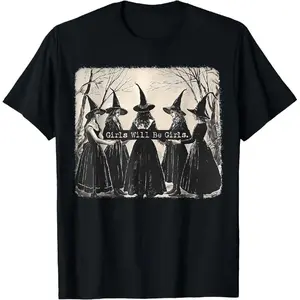 [100%25 Cotton] [100%25 Cotton Printing] Girl Will Be Girl Witch Halloween T-Shirt T-Shirt For Men And Women