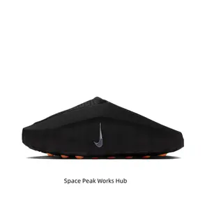 Black Thick-Soled Mule Slides, Orange Spherical Massage Outsole, Breathable Fabric Upper, Pre-Game Recovery Tech Slides