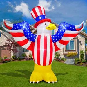 8Ft 4th of July Inflatable Flying Bald Eagle Decorations Blow Up Outdoor Eagle Inflatables with LED Lights for Patriotic Memorial Day and Independence Day
