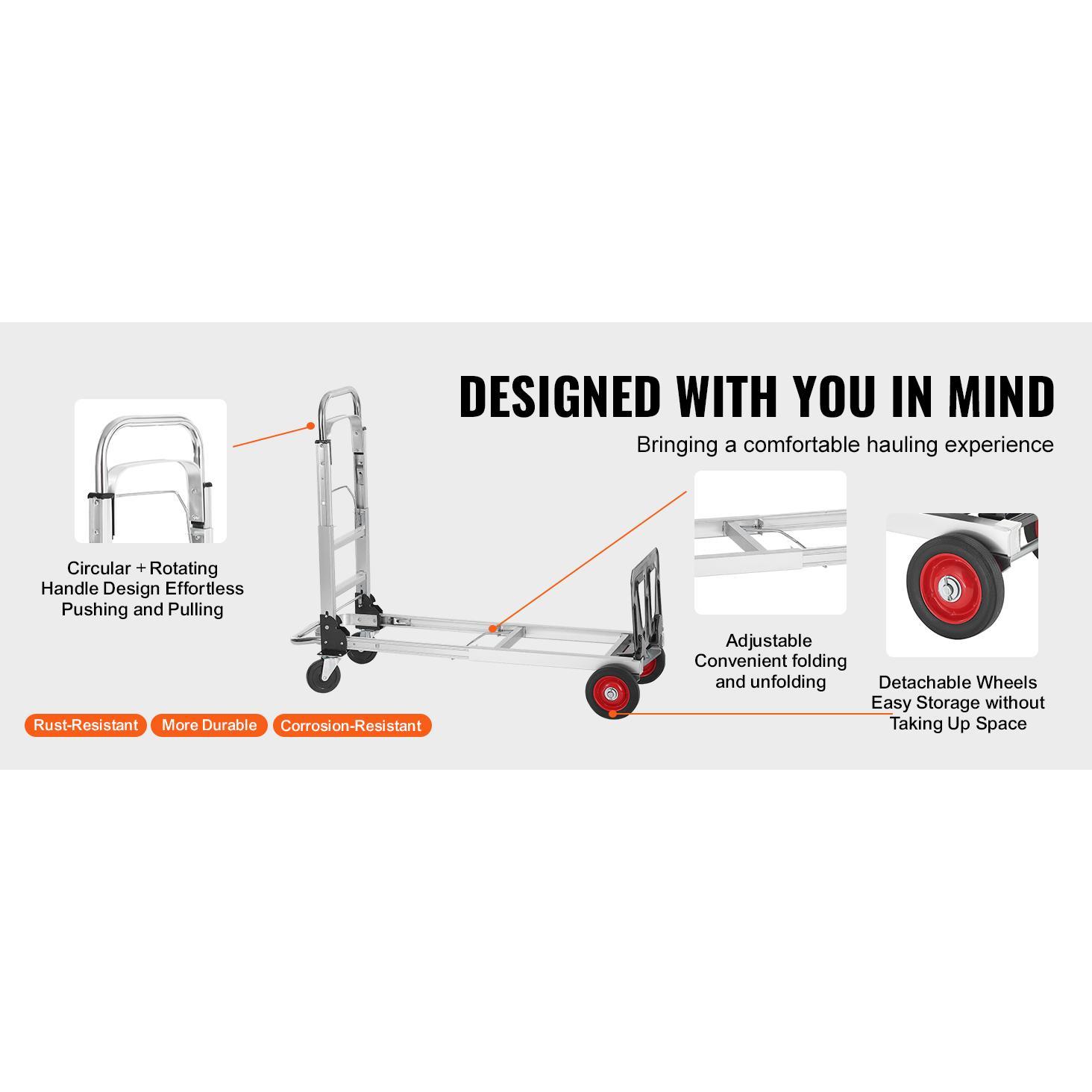Folding Moving Cart with Wheels, Portable Lightweight Hand Truck Dolly for Warehouse, Transport & Home