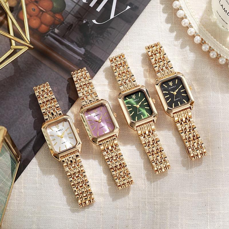 Luxury Ladies Fashion Quartz Watch Simple Scale Square Quality Gold Plated Women Watches Business,Gift with Box