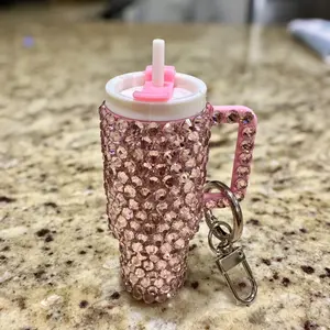 Bedazzled Tumbler Keychain in Pink - Perfect for Travel