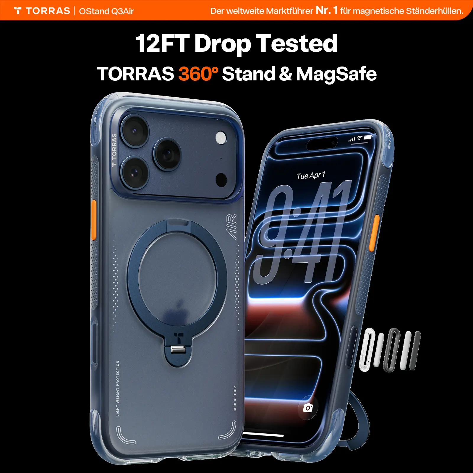 TORRAS Q3 Air Ultimate Spin Stand Magnetic Phone Case Cover - iPhone 17/16/15 Pro Max Casing, 360° Rotatable Ring Accessory, 2X Stronger MagSafe Compatible, 12FT Military Grade Shockproof Protector, Camera Control Support