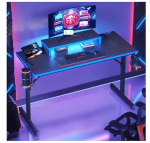 42" Gaming Desk PC Computer Table with LED Lights & Monitor Stand & Hook & Cup Holder in Blue