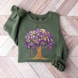 Mardi Gras Tree Sweatshirt, Bead Tree Graphic Crewneck, Mardi Gras Beads Shirt, Women’s Mardi Gras Outfit Top