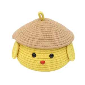 Cartoon cotton rope woven storage basket for desktop snacks and toys, fabric storage basket for living room and bedside