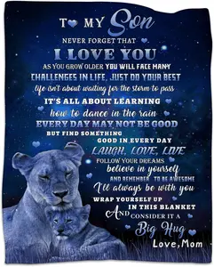 Son Blanket Gift from Mom, Son Lion Blanket, Blankets for Son from Mom, Son Blanket from Mom, Soft Comfortable Warm, Son Birthday Gifts, Fathers Day for My Son Flannel Throw Blanket