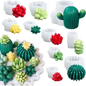 10 Pack Succulent Wax Molds for Candle Making 3D Cacti Silicone Candle Mold Handmade Cactus Flower Plant Decorate Cement Resin Casting Soap Ornament Craft Mold Chocolate Cake Fondant Moulds Home Decor
