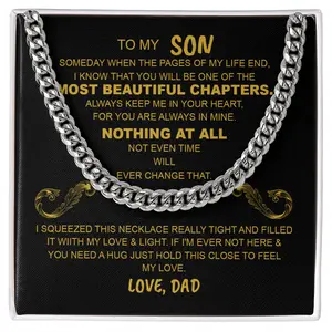 To My Son Cuban Link Gold Letters Love Dad Personalized Necklace Gift