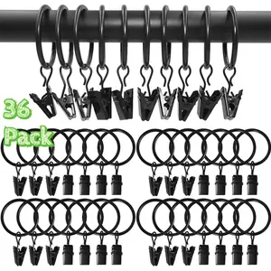 36 Pcs Metal Openable Curtain Rings with Clips, 1.22 Inch Interior Diameter, Fits up to 1 Inch Rod, Heavy Duty Rustproof Vintage Decorative Drapery Eyelet Curtain Rods Hangers Rings, Black