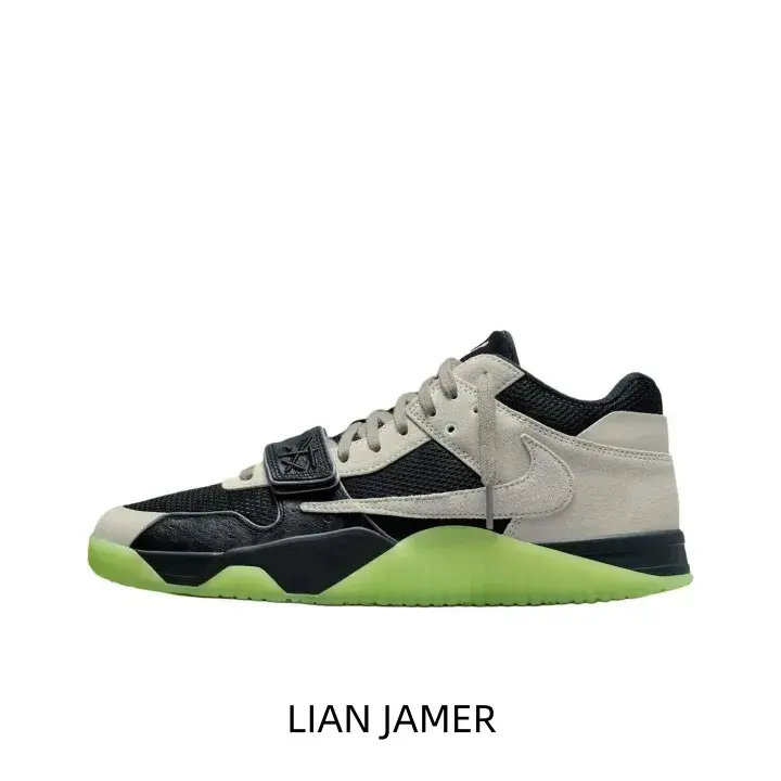 This unique mid‑top sneaker features cream suede overlays, bold black mesh panels and eye‑catching luminous green outsole, offering solid ankle support and soft cushioning for street‑wear styles and casual city daily outings.