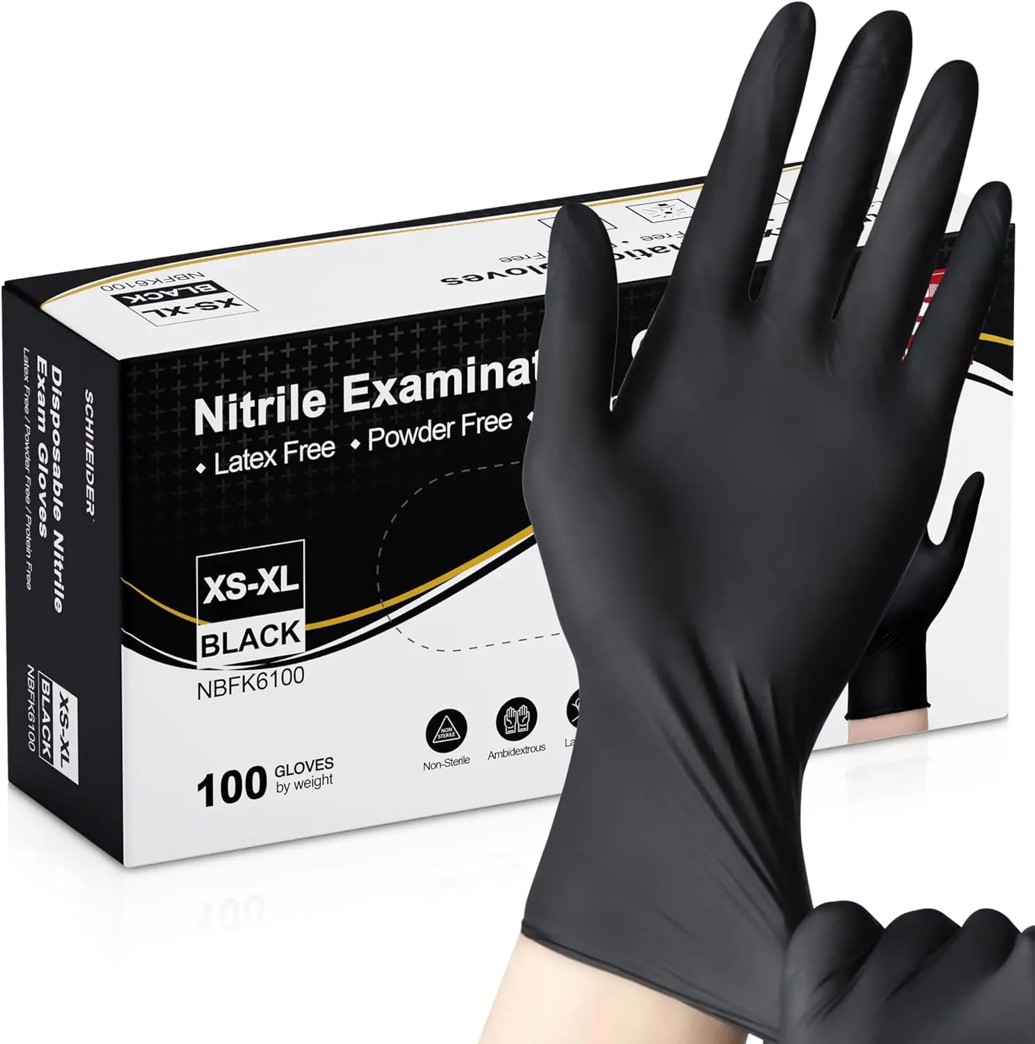 100PCS High-Quality Black Disposable Nitrile Gloves - Nitrile Material, Durable, High Elasticity, Powder-Free, Cleaning Gloves for Home Supplies (XS-XL Sizes)