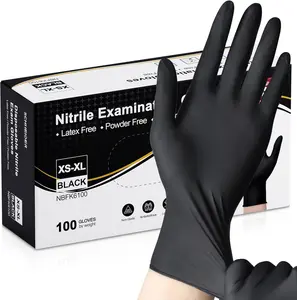 100PCS High-Quality Black Disposable Nitrile Gloves 100% Pure Nitrile High Elasticity Powder-Free XS-XL