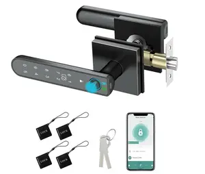 Smart Electronic Door Lock, Black ABS, Fingerprint Recognition, App Control, Password Protection, Modern Style, for Homes and Office Buildings