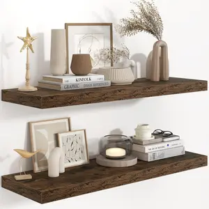 36 Inch Long Floating Shelves for Wall, 9.3 Inch Deep Floating Shelf, 2 Packs Long Shelves for, Living Room, Bedroom, Wall Mounted Shelf for Books Decor, Rustic Brown
