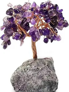 Crystal Tree Amethyst Tree Copper Wire Money Tree Purple Gemstone Base Lucky Tree Mini Crystal Table Decor